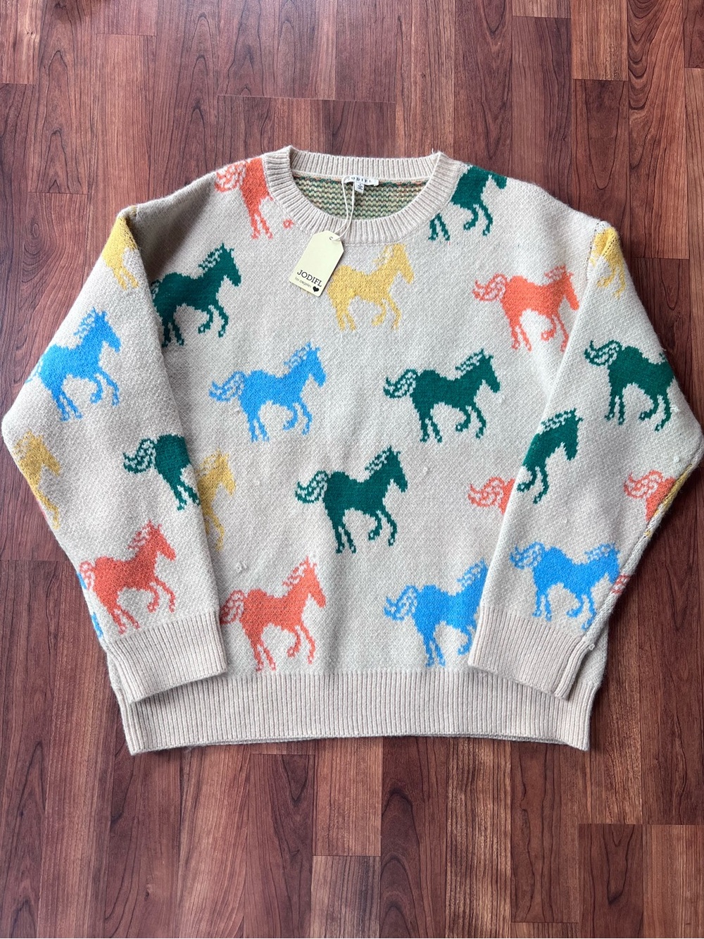 JODIFL Multicolor Horse Western Equestrian Sweater Womens Large NWT